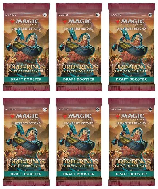 6 Packs Magic: the Gathering Draft Booster Pack Lot MTG The Lord of th Rings Tales of the Middle-earth