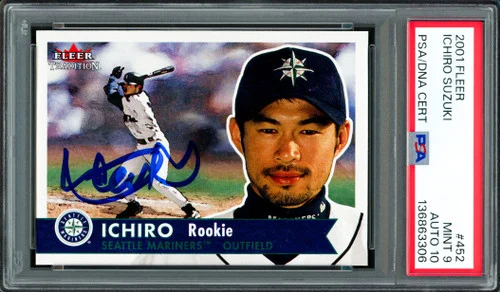 Ichiro Suzuki Autographed 2001 Fleer Tradition Rookie Card #452 Seattle Mariners PSA 9 Auto Grade Gem Mint 10 PSA/DNA #136863306