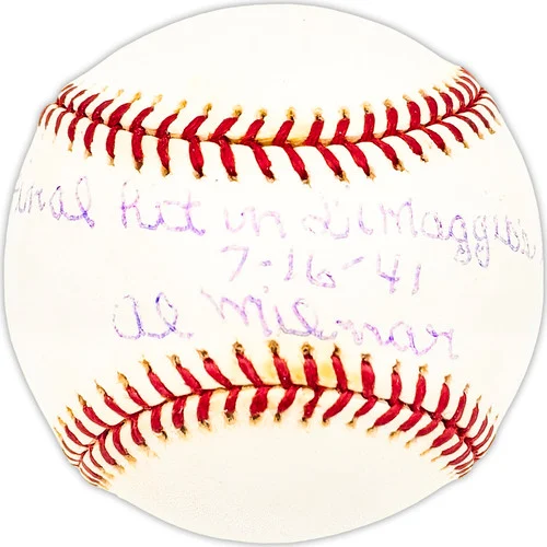 Al Milnar Autographed Official MLB Baseball Cleveland Indians "Final Out on DiMaggio's Streak 7-16-41" Beckett BAS QR #BM25655