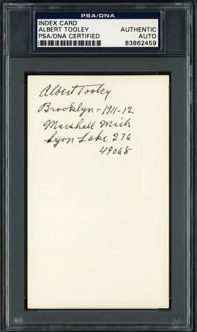 Albert Bert Tooley Autographed 3x5 Index Card Brooklyn Dodgers "1911-12" PSA/DNA #83862459