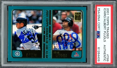 Albert Pujols & Ichiro Suzuki Autographed 2001 Topps Traded Rookie Card #T99 PSA/DNA #61264409