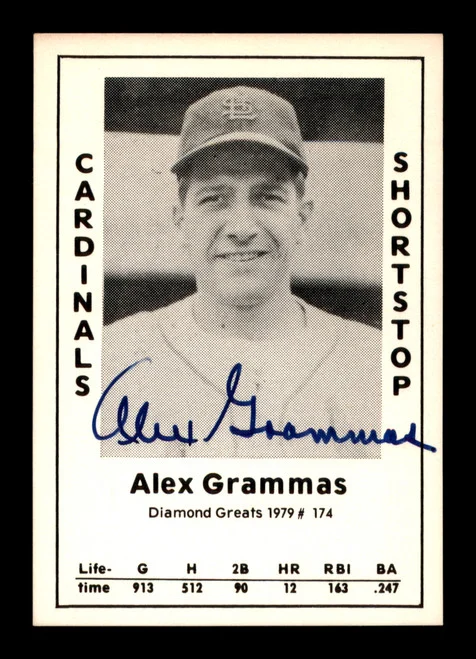 Alex Grammas Autographed 1979 Diamond Greats Card #174 St. Louis Cardinals SKU #188786