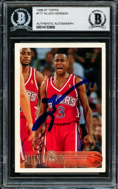 Allen Iverson Autographed 1996-97 Topps Card #171 Philadelphia 76ers Beckett BAS #14133909