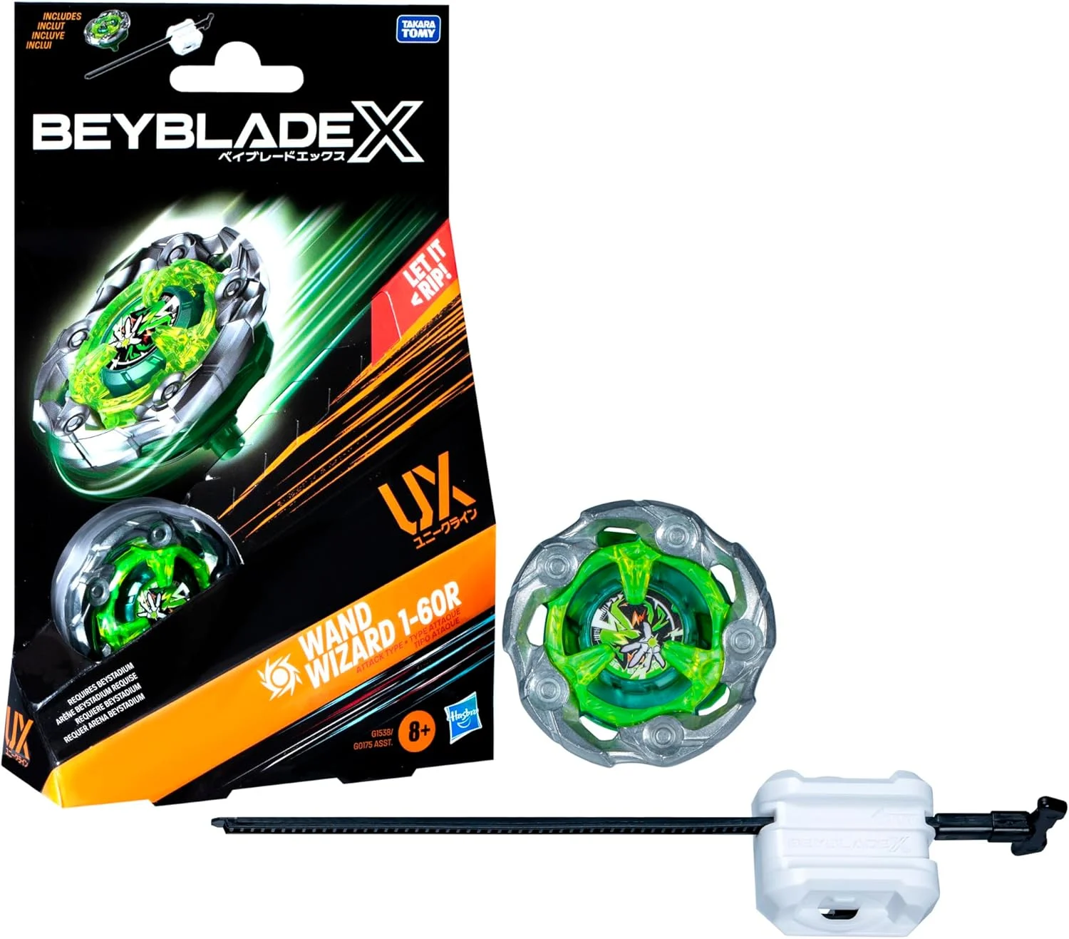 Beyblade X Wand Wizard 1-60R UX Starter Pack Set with Attack Type Top and Launcher; Authentic Takara Tomy Battle Tops Games/Toys for Boys and Girls 8+