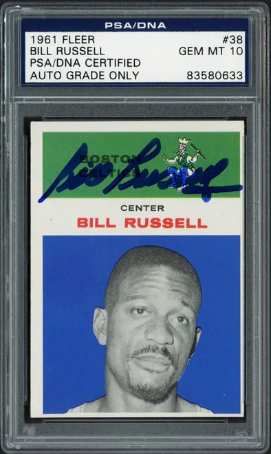 Bill Russell Autographed 1961-62 Fleer Card #38 Boston Celtics Auto Grade Gem Mint 10 PSA/DNA #83580633