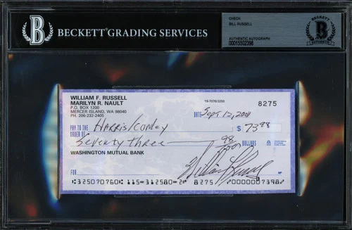 Bill Russell Autographed 3x6 Check Boston Celtics Beckett BAS #15502398