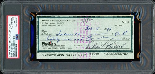 Bill Russell Autographed 3x6 Check Boston Celtics PSA/DNA Stock #239748