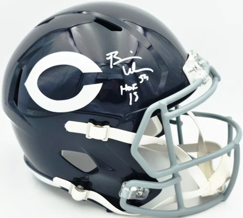 Brian Urlacher Autographed Chicago Bears Blue Full Size Speed Replica Helmet "HOF 18" Beckett BAS Witness #1W879054