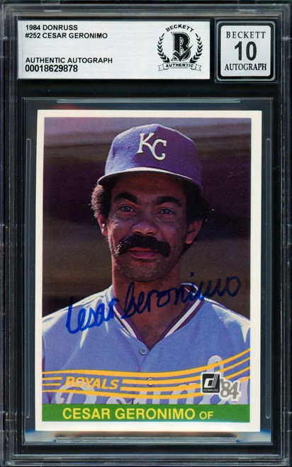 Cesar Geronimo Autographed 1984 Donruss Card #252 Kansas City Royals Auto Grade Gem Mint 10 Beckett BAS #18629878