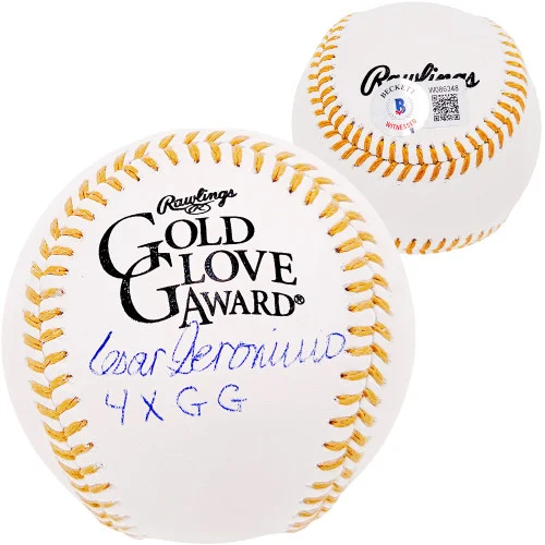 Cesar Geronimo Autographed Official Gold Glove MLB Baseball Cincinnati Reds "4x GG" Beckett BAS Witness Stock #209351
