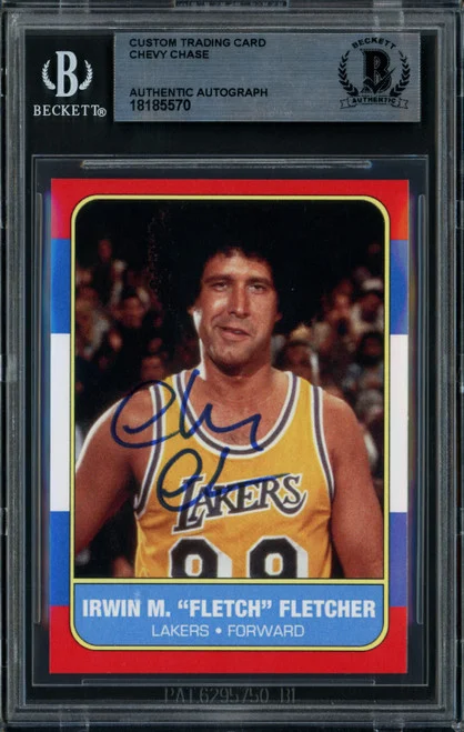 Chevy Chase Autographed 1986 Fleer Reprint Custom Trading Card Los Angeles Lakers Beckett BAS Stock #250493