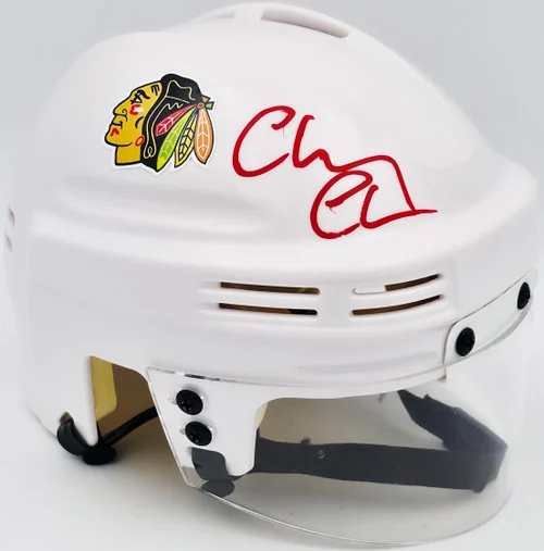 Chevy Chase Autographed Chicago Blackhawks White Speed Mini Helmet Beckett BAS QR #AD34226