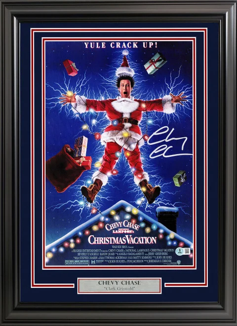 Chevy Chase Autographed Framed 11x17 Christmas Vacation Movie Poster Clark Griswold Beckett BAS QR Stock #233877