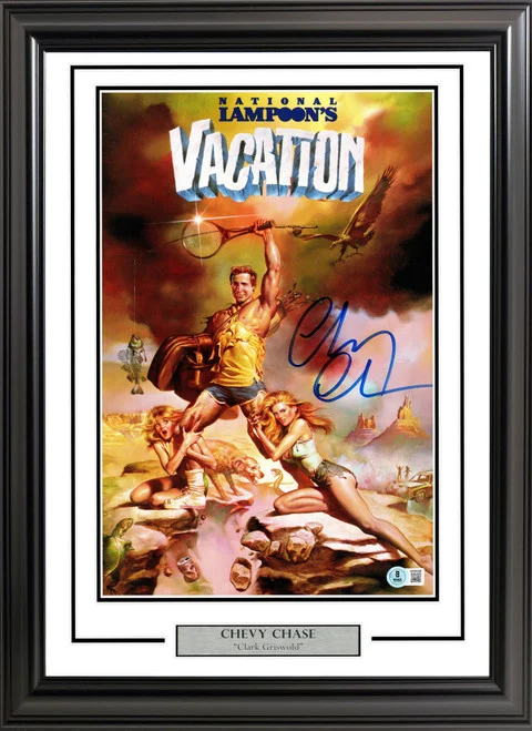 Chevy Chase Autographed Framed 11x17 Vacation Movie Poster Beckett BAS Witness Stock #256659