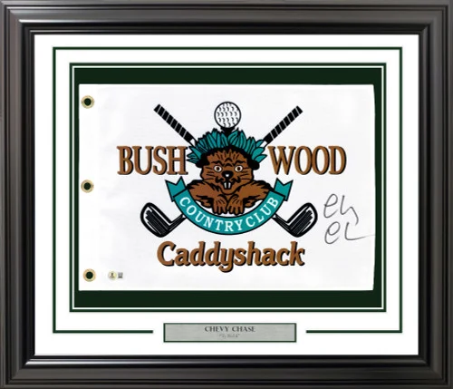 Chevy Chase Autographed Framed White Caddyshack Golf Pin Flag Beckett BAS Witness Stock #256694