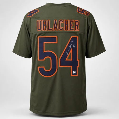 Chicago Bears Brian Urlacher Autographed Camo Green Jersey "HOF 18" Beckett BAS Witness Stock #265935
