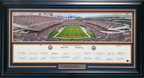 Chicago Bears Greats Autographed Framed Panoramic Photo With 20 Signatures Including Walter Payton Beckett BAS Stock #262546