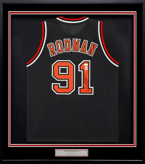 Chicago Bulls Dennis Rodman Autographed Framed Black Jersey JSA Stock #265446