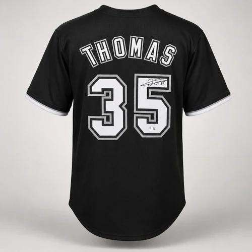 Chicago White Sox Frank Thomas Autographed Black Jersey Beckett BAS QR Stock #265937