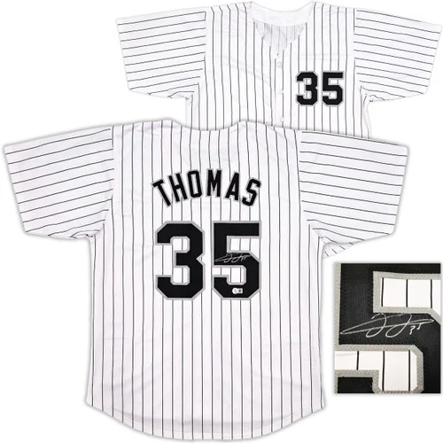 Chicago White Sox Frank Thomas Autographed White Pinstripe Jersey Beckett BAS Witness Stock #239749