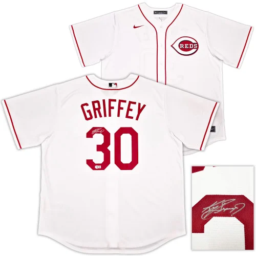 Cincinnati Reds Ken Griffey Jr. Autographed White Nike Jersey Size L Beckett BAS Witness Stock #255485
