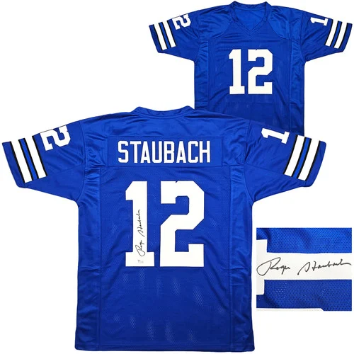 Dallas Cowboys Roger Staubach Autographed Royal Blue Jersey Beckett BAS Witness Stock #212672