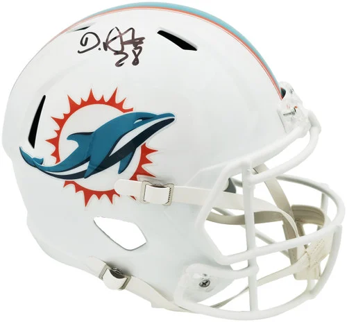 De'Von Achane Autographed Miami Dolphins White Full Size Speed Replica Helmet Beckett BAS Witness Stock #262074