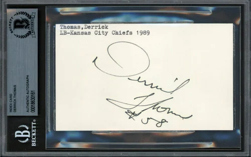 Derrick Thomas Autographed 1989 3x5 Index Card Kansas City Chiefs Vintage Rookie Signature Beckett BAS #18630161