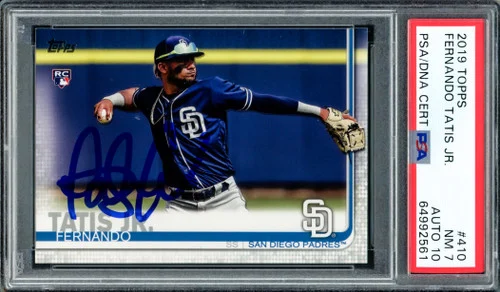 Fernando Tatis Jr. Autographed 2019 Topps Rookie Card #410 San Diego Padres PSA 7 Auto Grade Gem Mint 10 PSA/DNA #64992561