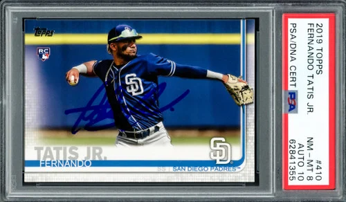 Fernando Tatis Jr. Autographed 2019 Topps Rookie Card #410 San Diego Padres PSA 8 Auto Grade Gem Mint 10 PSA/DNA Stock #208604