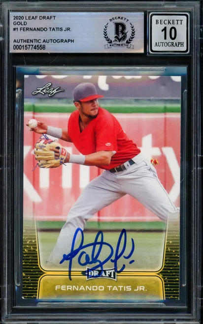 Fernando Tatis Jr. Autographed 2020 Leaf Draft Gold Card #1 San Diego Padres Auto Grade Gem Mint 10 Beckett BAS #15774558