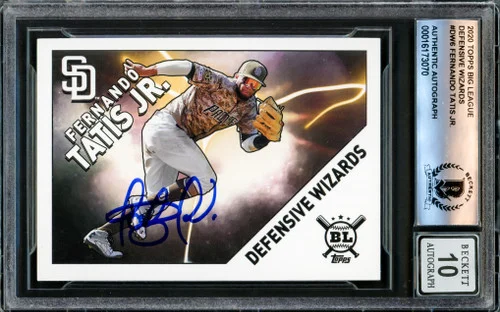 Fernando Tatis Jr. Autographed 2020 Topps Big League Defensive Wizards Card #DW-6 San Diego Padres Auto Grade Gem Mint 10 Beckett BAS #16173070