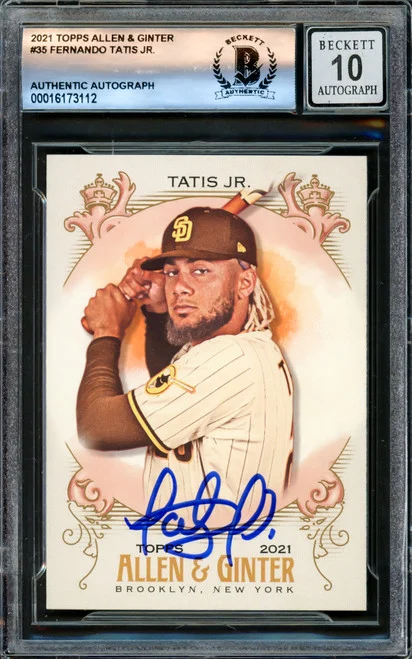 Fernando Tatis Jr. Autographed 2021 Topps Allen & Ginter Card #35 San Diego Padres Auto Grade Gem Mint 10 Beckett BAS #16173112