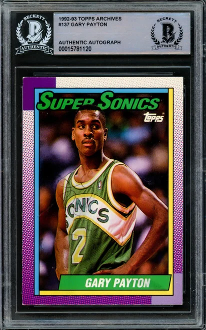Gary Payton Autographed 1991-92 Topps Archives Card #137 Seattle Supersonics (Light) Beckett BAS #15781120