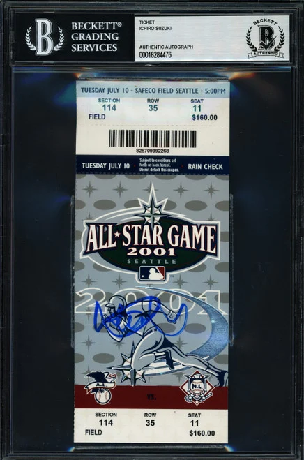 Ichiro Suzuki Autographed 2001 All Star Game Ticket Seattle Mariners Beckett BAS #18284476