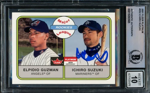 Ichiro Suzuki Autographed 2001 Fleer Platinum Rookie Card #252 Seattle Mariners Auto Grade Gem Mint 10 Beckett BAS Stock #211054
