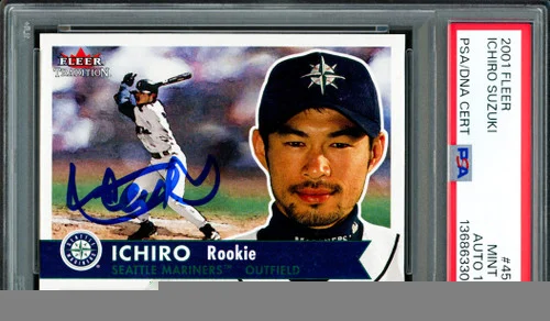 Ichiro Suzuki Autographed 2001 Fleer Tradition Rookie Card #452 Seattle Mariners Auto Grade Gem Mint 10 Beckett BAS #19664015