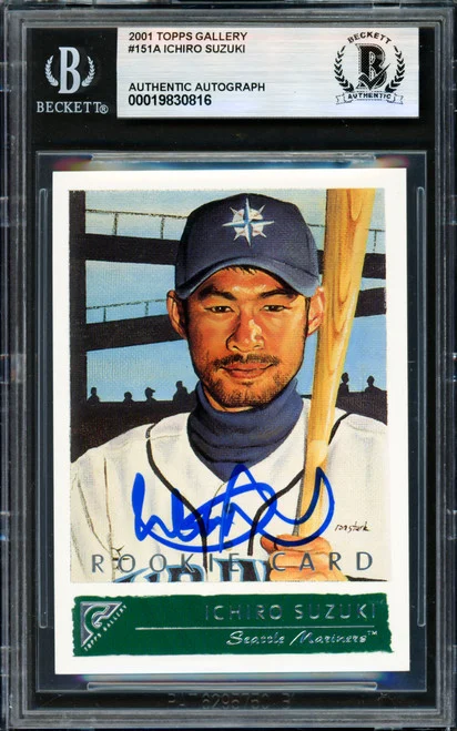 Ichiro Suzuki Autographed 2001 Topps Gallery English Rookie Card #151 Seattle Mariners Beckett BAS #19830816