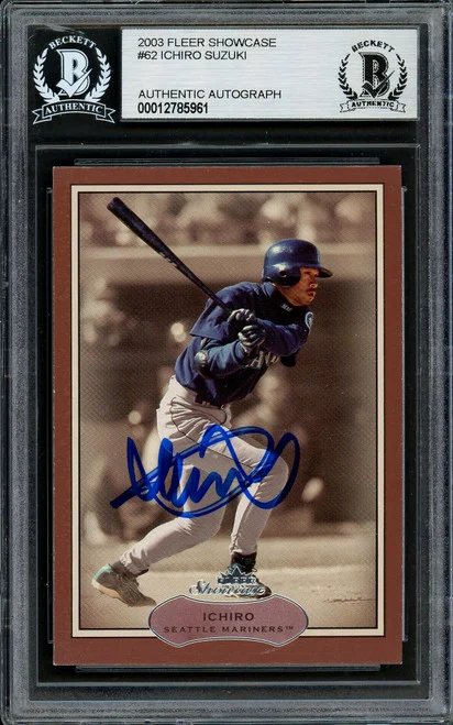 Ichiro Suzuki Autographed 2003 Fleer Showcase Card #62 Seattle Mariners Beckett BAS Stock #194254