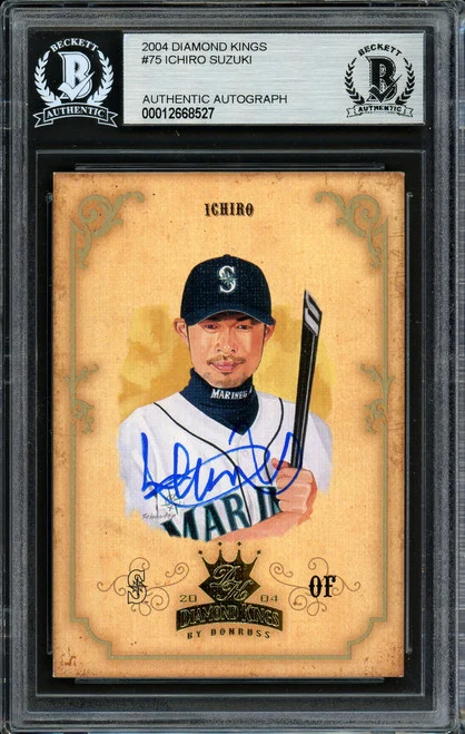 Ichiro Suzuki Autographed 2004 Donruss Diamond Kings Card #75 Seattle Mariners Beckett BAS Stock #191268