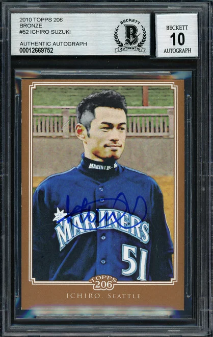 Ichiro Suzuki Autographed 2010 Topps 206 Bronze Card #52 Seattle Mariners Auto Grade 10 Beckett BAS #12669752
