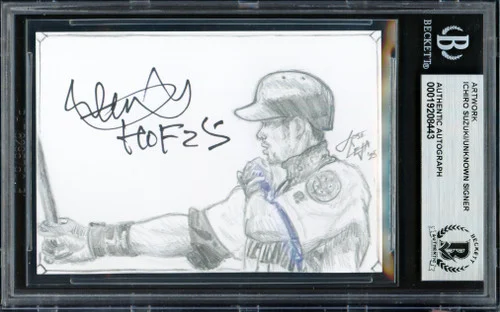 Ichiro Suzuki Autographed 2025 Original Art Sketch Card Seattle Mariners "HOF 25" #1/1 Beckett BAS #19208443