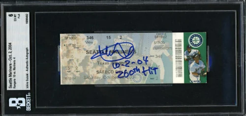 Ichiro Suzuki Autographed October 2nd, 2004 Ticket Seattle Mariners BGS 6 "10-2-04 260th Hit" Beckett BAS #16899492