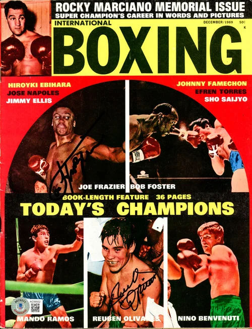 Joe Frazier & Ruben Olivares Autographed International Boxing Magazine Beckett BAS #AC56932