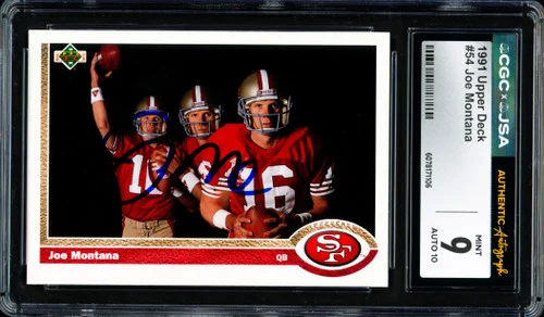 Joe Montana Autographed 1991 Upper Deck Card #54 San Francisco 49ers CGC x JSA 9 Auto Grade Gem Mint 10 CGC x JSA Stock #254419