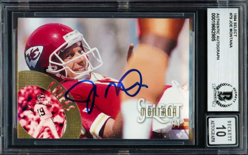 Joe Montana Autographed 1994 Select Card #79 Kansas City Chiefs Auto Grade Gem Mint 10 Beckett BAS #19662985