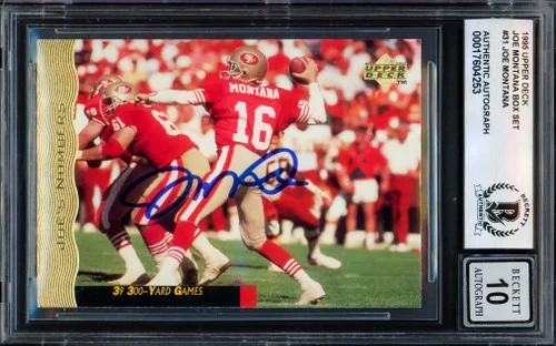 Joe Montana Autographed 1995 Upper Deck Card #31 San Francisco 49ers Auto Grade Gem Mint 10 Beckett BAS #17604253
