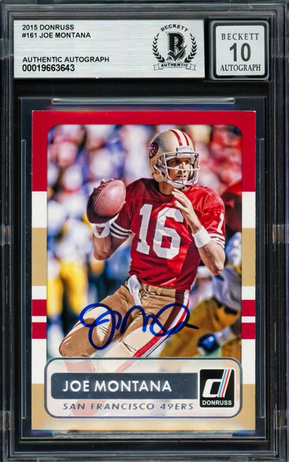 Joe Montana Autographed 2015 Donruss Card #161 San Francisco 49ers Auto Grade Gem Mint 10 Beckett BAS #19663643