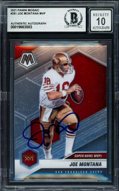 Joe Montana Autographed 2021 Panini Mosaic Card #291 San Francisco 49ers Auto Grade Gem Mint 10 Beckett BAS #19663583