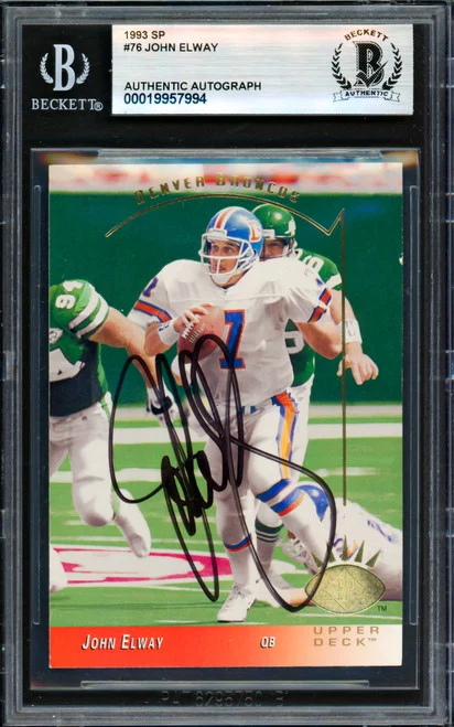 John Elway Autographed 1993 Stadium Club Card #70 Denver Broncos Beckett BAS #19957994